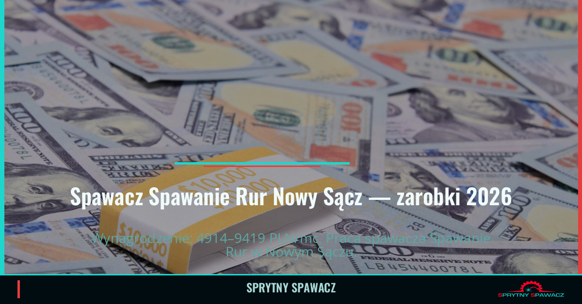 Zarobki spawacza Spawanie Rur w Nowym Sączu 1 Spawacz Spawanie Rur Nowy Sącz — zarobki 4914–9419 PLN/mc — SprytnySpawacz.pl