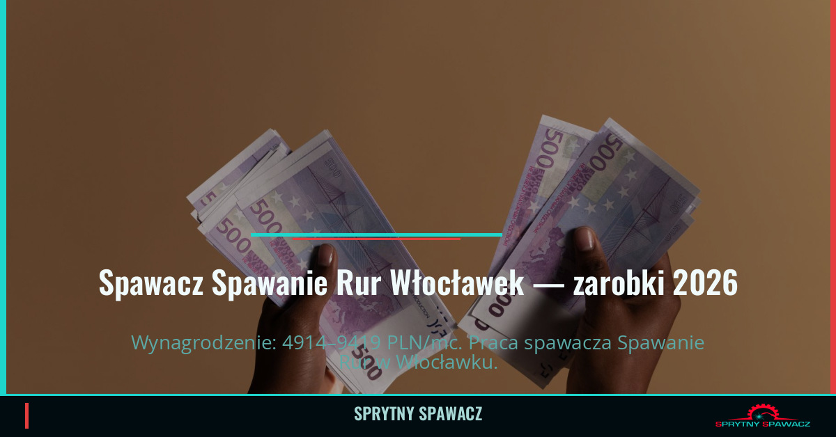 Zarobki spawacza Spawanie Rur w Włocławku 2026 1 Spawacz Spawanie Rur Włocławek — zarobki 4914–9419 PLN/mc — SprytnySpawacz.pl