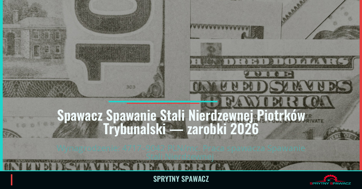 Zarobki spawacza Spawanie Stali Nierdzewnej w Piotrków Trybunalski 1 Spawacz Spawanie Stali Nierdzewnej Piotrków Trybunalski — zarobki 4717–9042 PLN/mc — SprytnySpawacz.pl