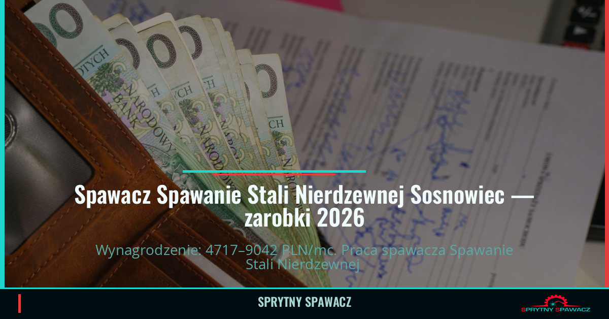 Zarobki spawacza w Sosnowcu – Spawanie Stali Nierdzewnej 1 Spawacz Spawanie Stali Nierdzewnej Sosnowiec — zarobki 4717–9042 PLN/mc — SprytnySpawacz.pl