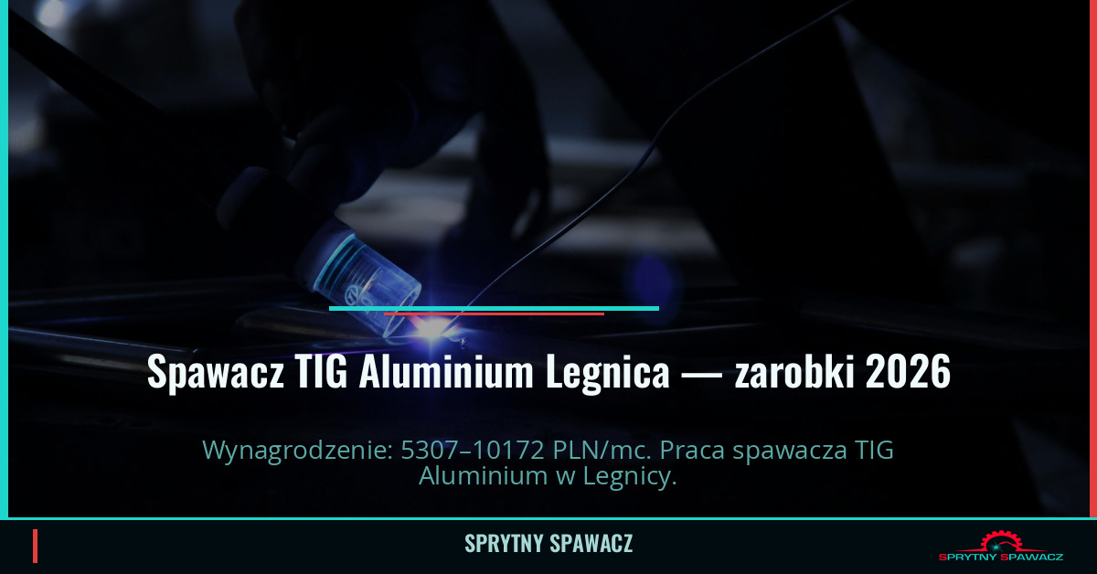 Zarobki spawacza TIG Aluminium w Legnicy - Czerwiec 2026 1 Spawacz TIG Aluminium Legnica — zarobki 5307–10172 PLN/mc — SprytnySpawacz.pl