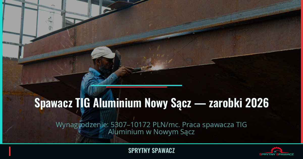 Zarobki spawacza TIG Aluminium w Nowym Sączu 2026 1 Spawacz TIG Aluminium Nowy Sącz — zarobki 5307–10172 PLN/mc — SprytnySpawacz.pl