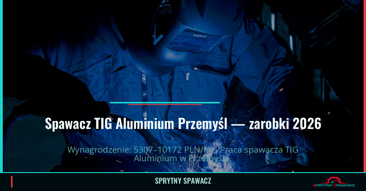 Zarobki spawacza TIG Aluminium w Przemyślu 1 Spawacz TIG Aluminium Przemyśl — zarobki 5307–10172 PLN/mc — SprytnySpawacz.pl
