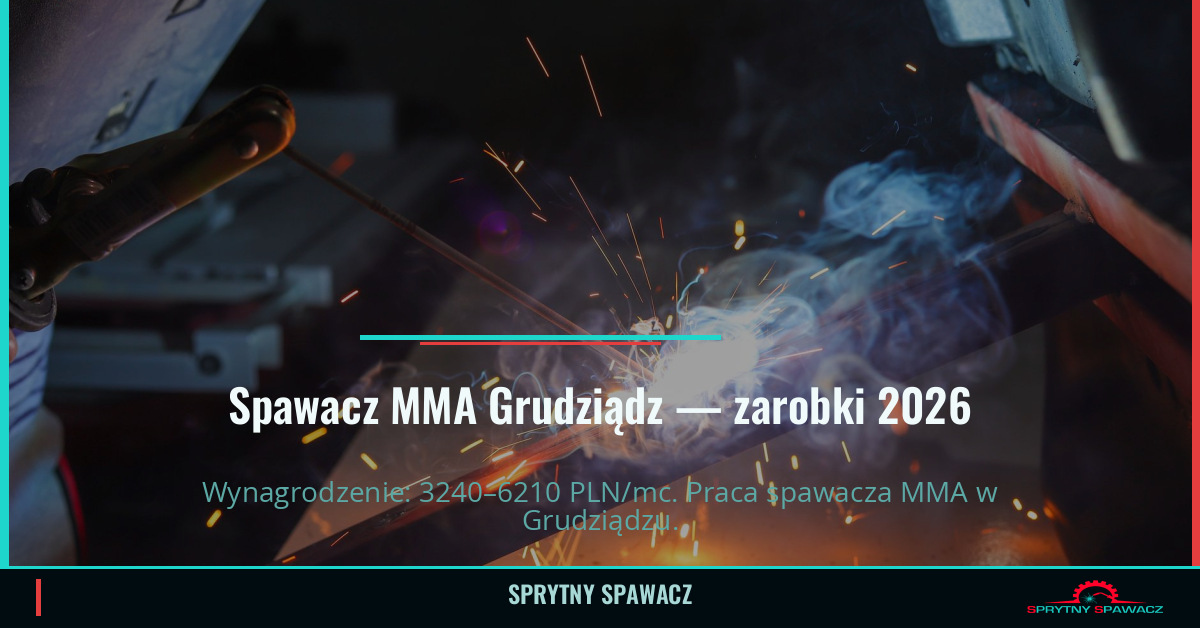 Zarobki spawacza MMA w Grudziądzu — Lipiec 2026 1 Spawacz MMA Grudziądz — zarobki 3240–6210 PLN/mc — SprytnySpawacz.pl