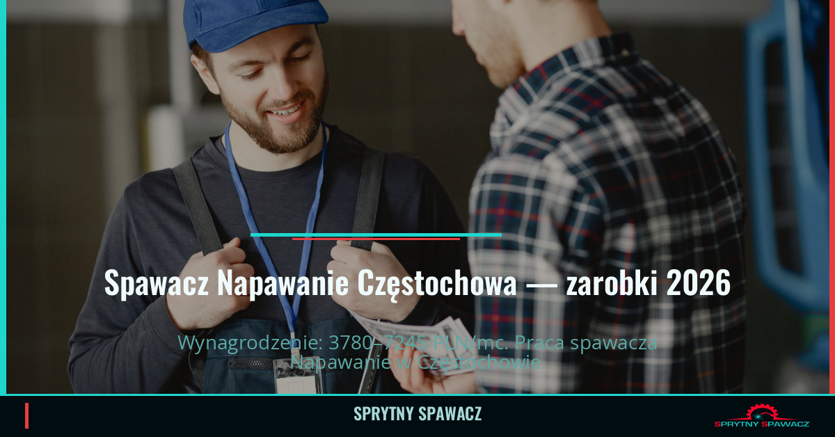 Zarobki spawacza Napawanie w Częstochowie 2026 1 Spawacz Napawanie Częstochowa — zarobki 3780–7245 PLN/mc — SprytnySpawacz.pl