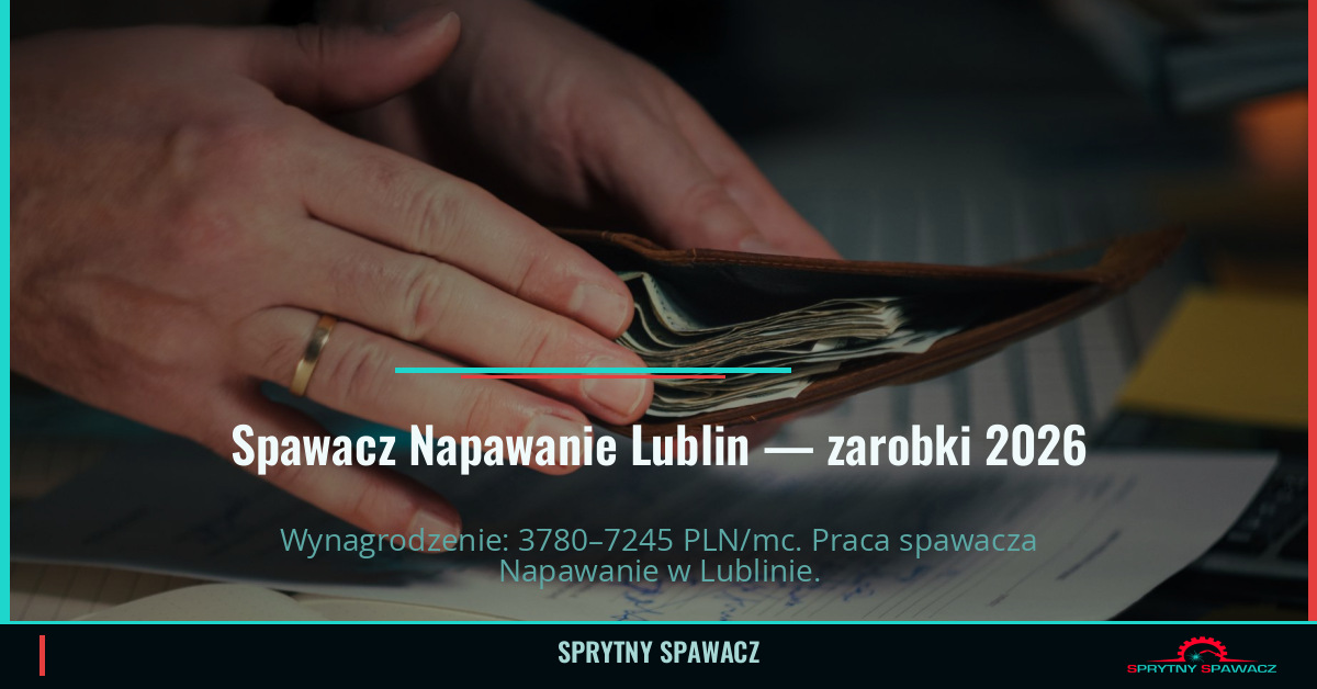 Zarobki spawacza Napawanie w Lublinie - Lipiec 2026 1 Spawacz Napawanie Lublin — zarobki 3780–7245 PLN/mc — SprytnySpawacz.pl