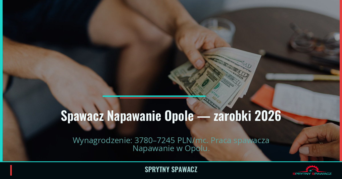 Zarobki spawacza Napawanie w Opolu – Lipiec 2026 1 Spawacz Napawanie Opole — zarobki 3780–7245 PLN/mc — SprytnySpawacz.pl