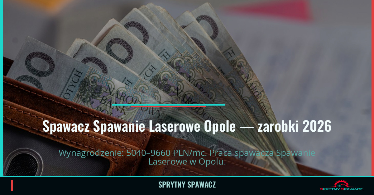 Zarobki spawacza Spawanie Laserowe w Opolu 1 Spawacz Spawanie Laserowe Opole — zarobki 5040–9660 PLN/mc — SprytnySpawacz.pl