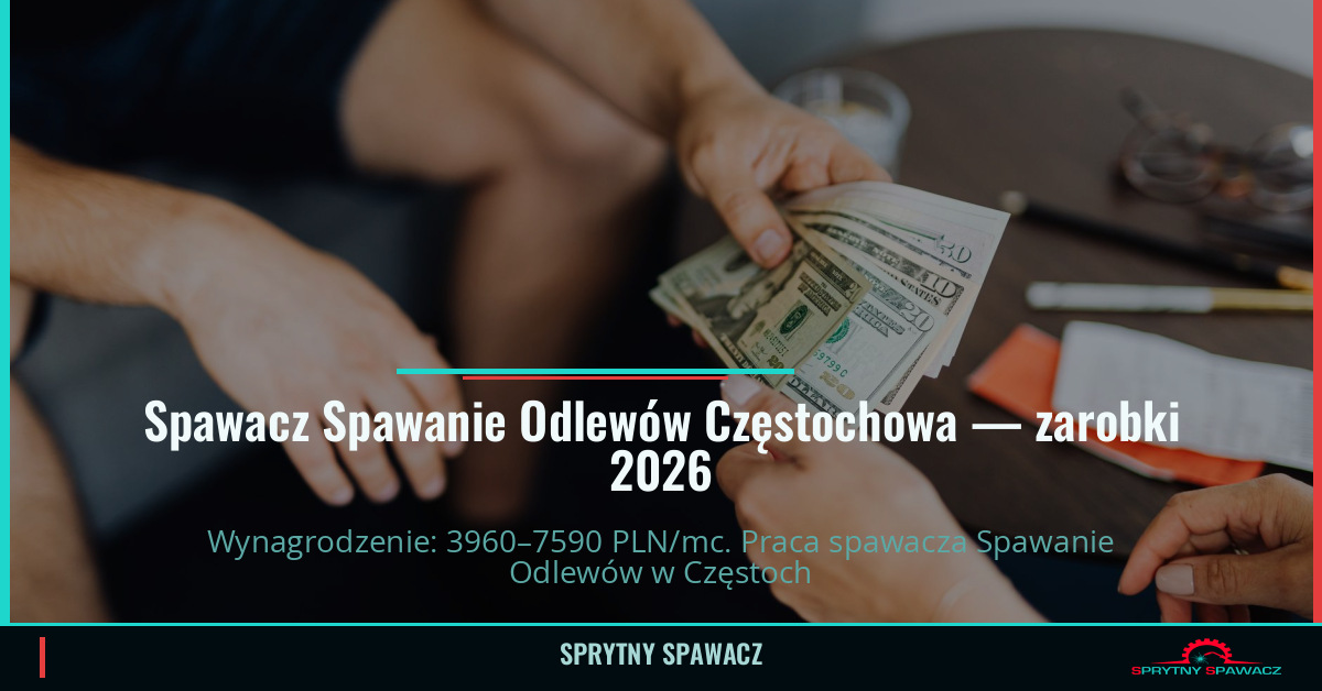 Zarobki spawacza Spawanie Odlewów w Częstochowie 1 Spawacz Spawanie Odlewów Częstochowa — zarobki 3960–7590 PLN/mc — SprytnySpawacz.pl