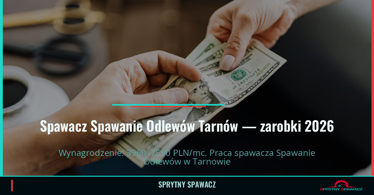 Zarobki spawacza Spawanie Odlewów w Tarnowie 2026 1 Spawacz Spawanie Odlewów Tarnów — zarobki 3960–7590 PLN/mc — SprytnySpawacz.pl