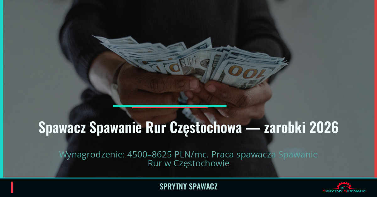 Zarobki spawacza Spawanie Rur w Częstochowie 2026 1 Spawacz Spawanie Rur Częstochowa — zarobki 4500–8625 PLN/mc — SprytnySpawacz.pl