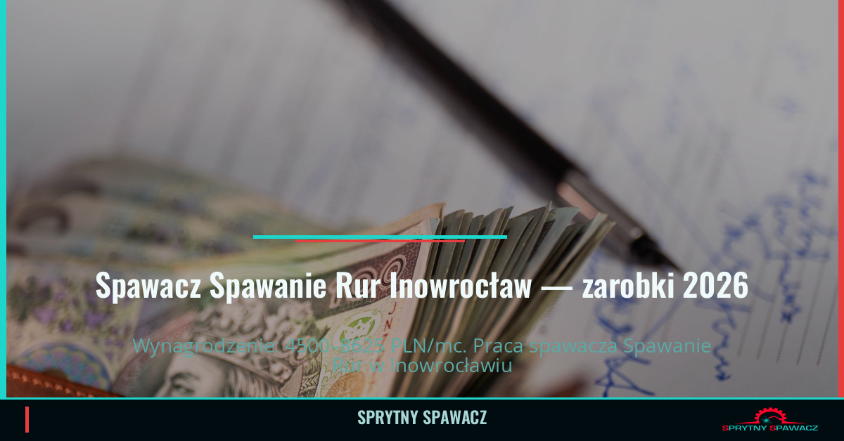 Zarobki spawacza Spawanie Rur w Inowrocławie 2026 1 Spawacz Spawanie Rur Inowrocław — zarobki 4500–8625 PLN/mc — SprytnySpawacz.pl
