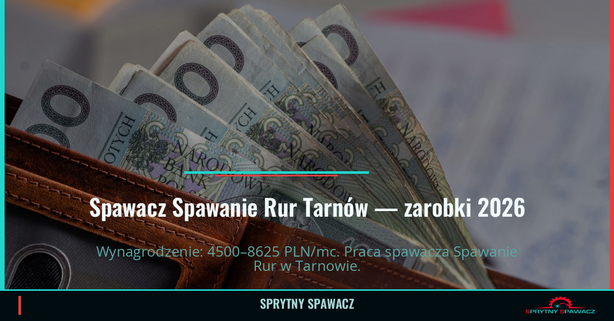 Zarobki spawacza Spawanie Rur w Tarnowie — Lipiec 2026 1 Spawacz Spawanie Rur Tarnów — zarobki 4500–8625 PLN/mc — SprytnySpawacz.pl