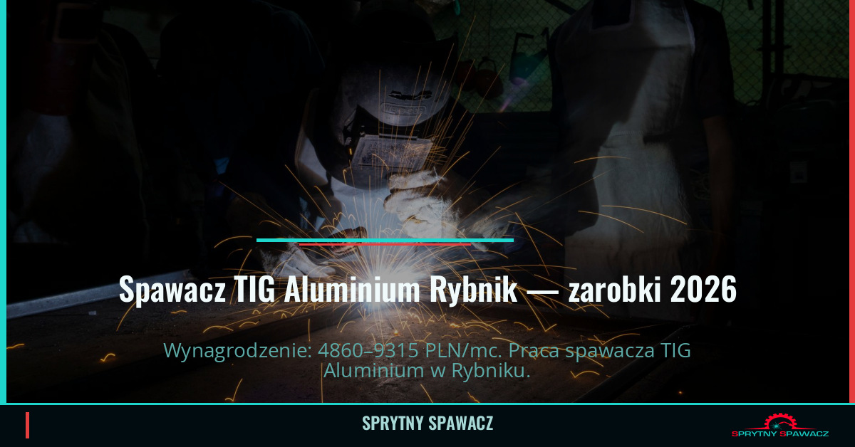 Zarobki spawacza TIG Aluminium w Rybniku – Lipiec 2026 1 Spawacz TIG Aluminium Rybnik — zarobki 4860–9315 PLN/mc — SprytnySpawacz.pl